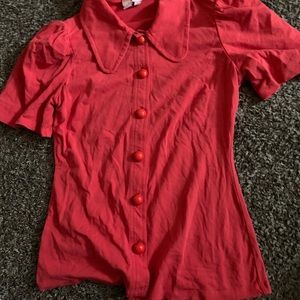 Red puff sleeve statement collar blouse